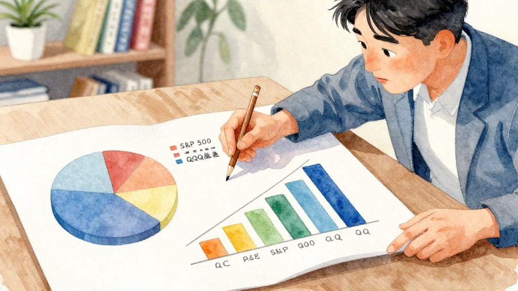 投資人用圖表比較 S&P 500 與 QQQ 在產業分布與波動度上的差異，協助做資產配置決策