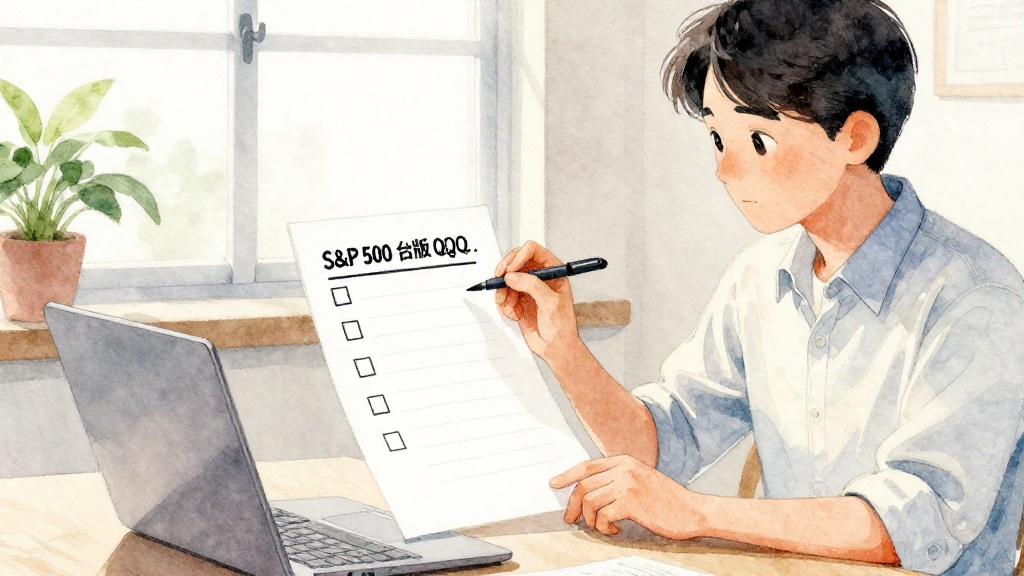 投資人檢查自己對 S&P 500 與台版 QQQ ETF 的風險承受度與資產配置，形成簡單決策清單